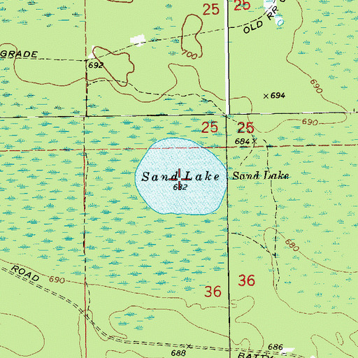Topographic Map of Sand Lake, MI