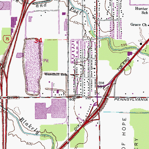 Topographic Map of Sandhill School, MI