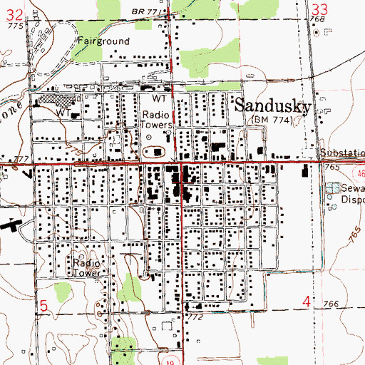 Topographic Map of Sandusky, MI