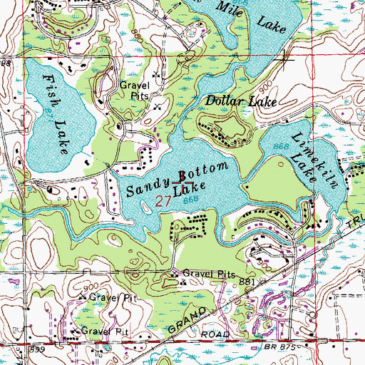 Topographic Map of Sandy Bottom Lake, MI
