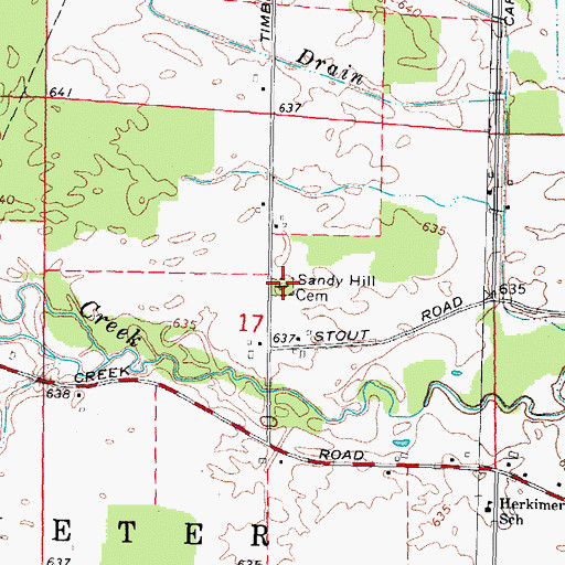 Topographic Map of Sandy Hill Cemetery, MI