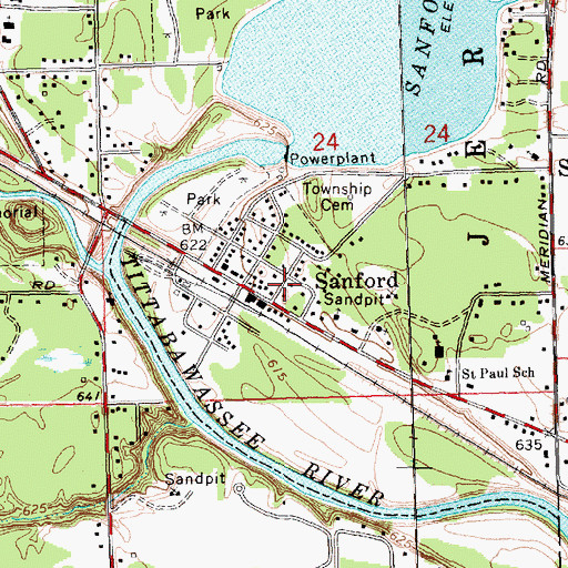 Topographic Map of Sanford, MI