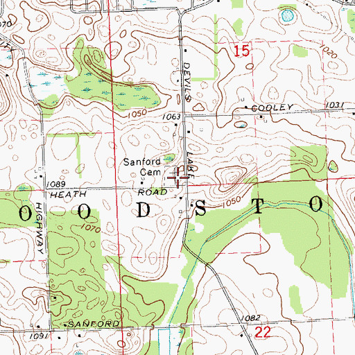 Topographic Map of Sanford Cemetery, MI
