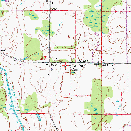 Topographic Map of Sanford Cemetery, MI