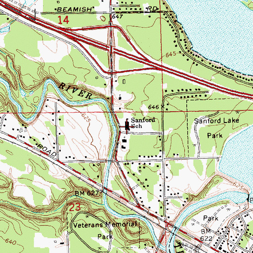 Topographic Map of Sanford School, MI