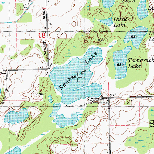 Topographic Map of Saubee Lake, MI