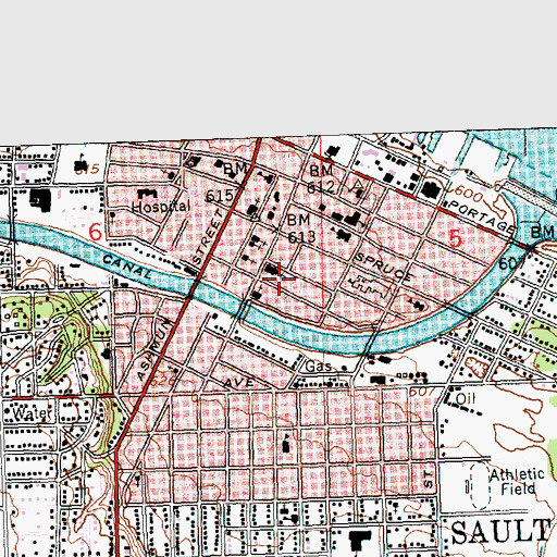 Topographic Map of Sault Sainte Marie, MI