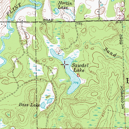 Topographic Map of Sawdel Lake, MI