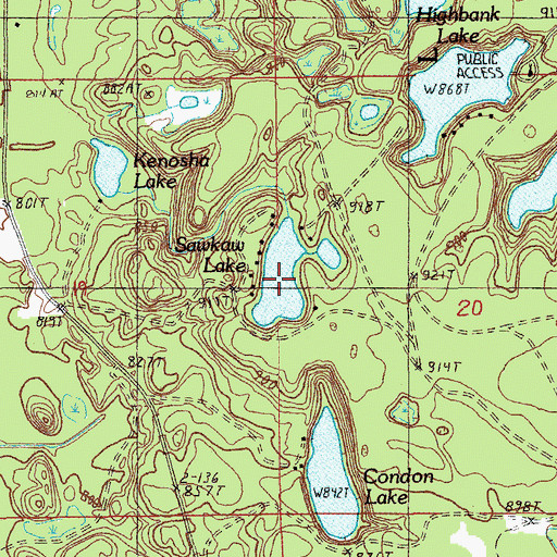 Topographic Map of Sawkaw Lake, MI