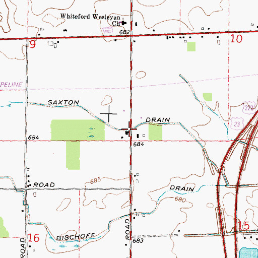 Topographic Map of Saxton Drain, MI