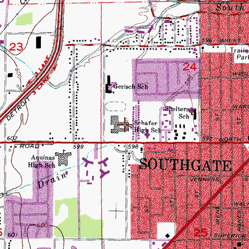 Topographic Map of Schafer High School, MI