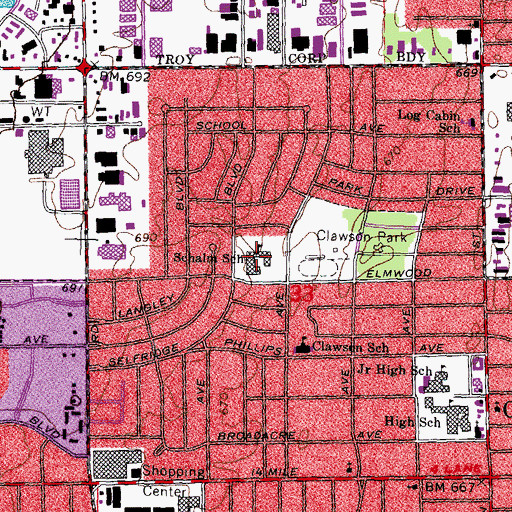 Topographic Map of Schalm School, MI