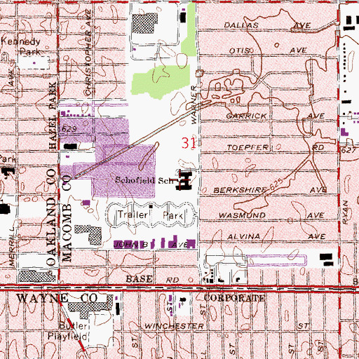 Topographic Map of Schofield School, MI