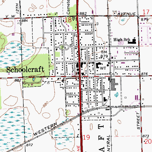 Topographic Map of Schoolcraft, MI