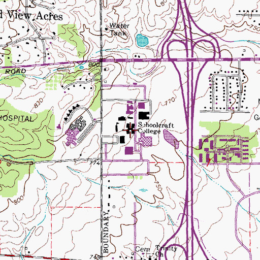 Topographic Map of Schoolcraft College, MI