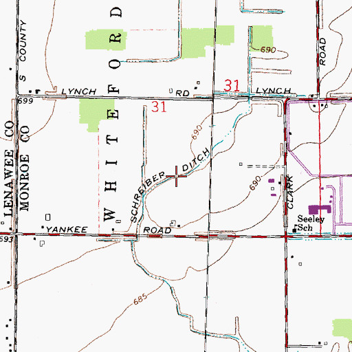 Topographic Map of Schreiber Ditch, MI