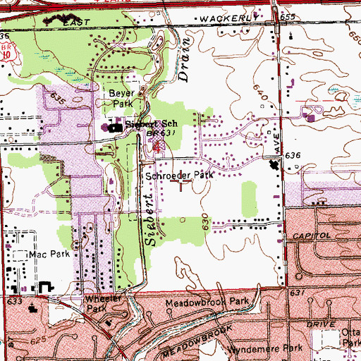 Topographic Map of Russell Park, MI