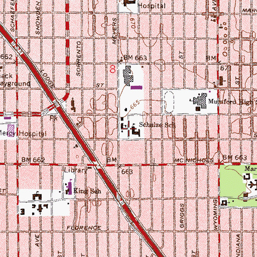 Topographic Map of Schulze School, MI