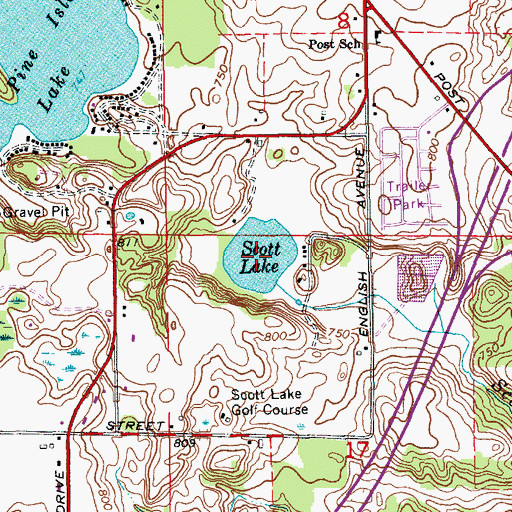 Topographic Map of Scott Lake, MI