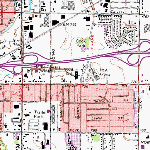 Topographic Map of Scott School, MI