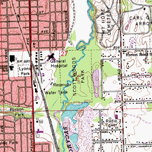 Topographic Map of Scott Woods Park, MI
