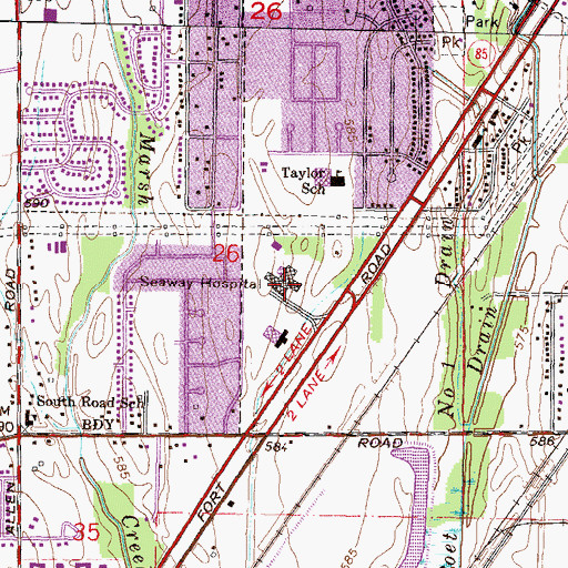 Topographic Map of Seaway Hospital, MI