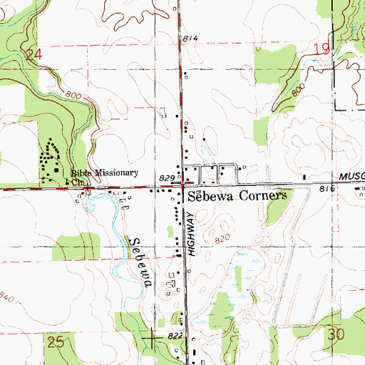 Topographic Map of Sebewa Corners, MI