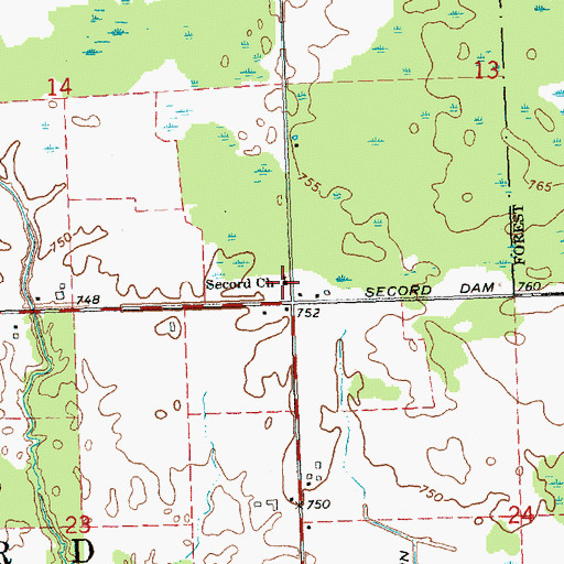 Topographic Map of Secord Church, MI