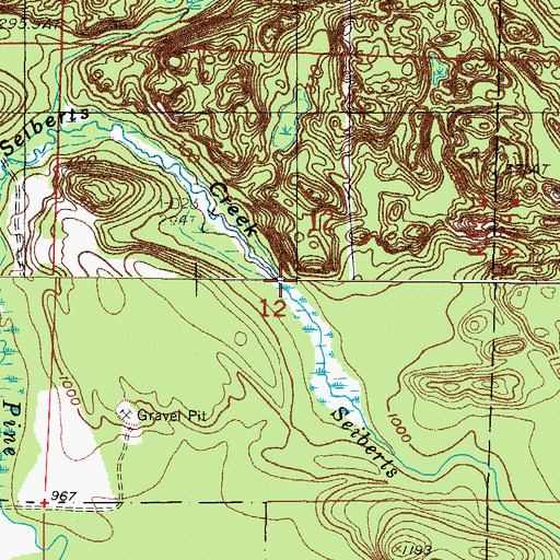 Topographic Map of Seiberts Creek, MI