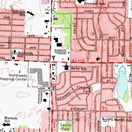 Topographic Map of Selby School, MI