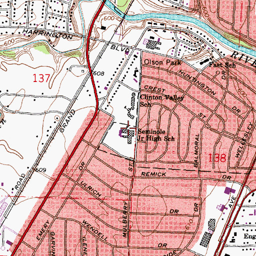 Topographic Map of Seminole Junior High School, MI