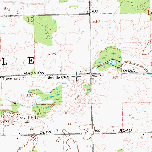 Topographic Map of Seville Church, MI