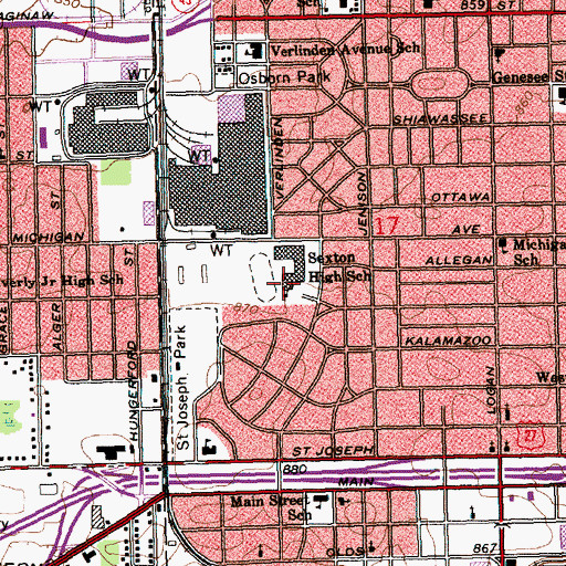 Topographic Map of Sexton High School, MI