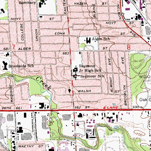 Topographic Map of Seymour School, MI
