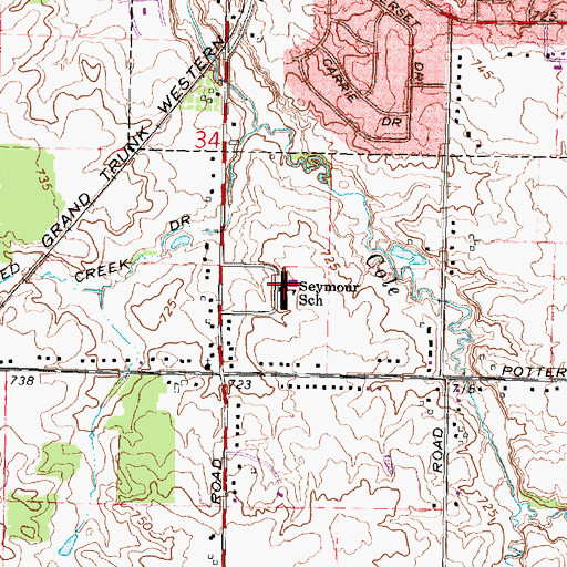 Topographic Map of Seymour School, MI