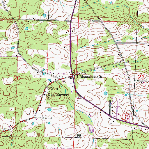 Topographic Map of Bismarck Church, AR