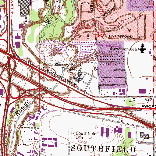 Topographic Map of Shaarcy Zedek Temple, MI