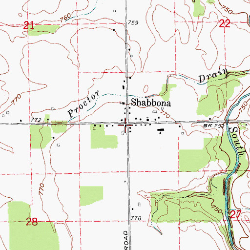 Topographic Map of Shabbona, MI