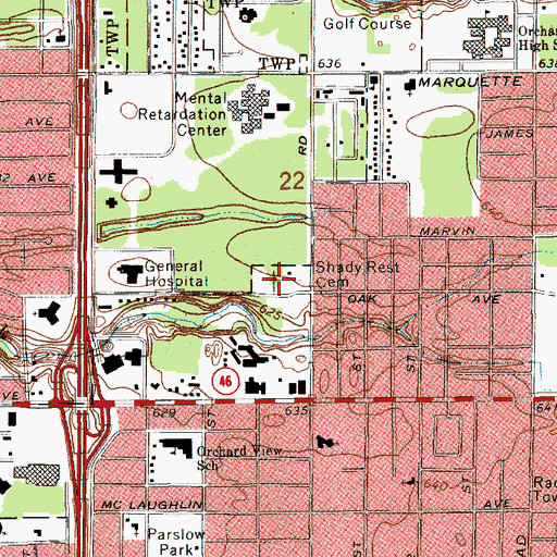 Topographic Map of Shady Rest Cemetery, MI