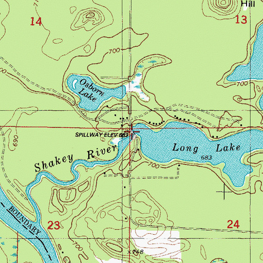 Topographic Map of Shakey Lakes, MI