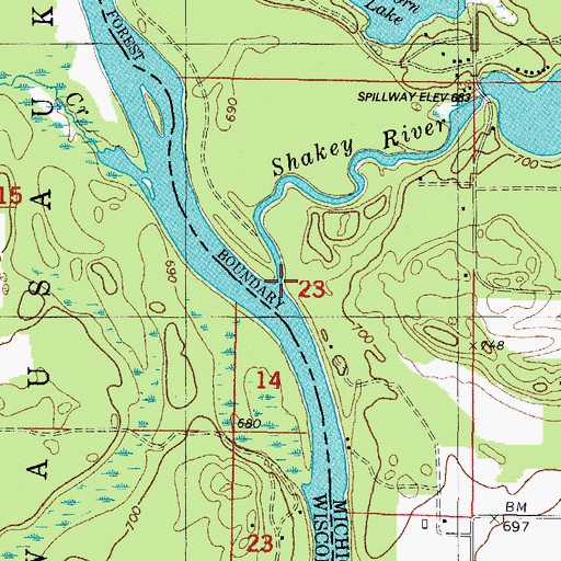 Topographic Map of Shakey River, MI