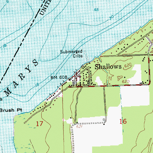 Topographic Map of Shallows, MI