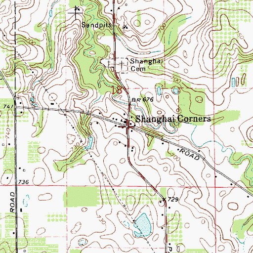 Topographic Map of Shanghai Corners, MI