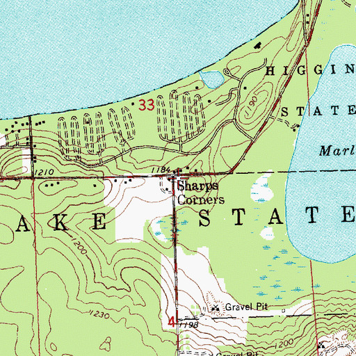 Topographic Map of Sharps Corners, MI