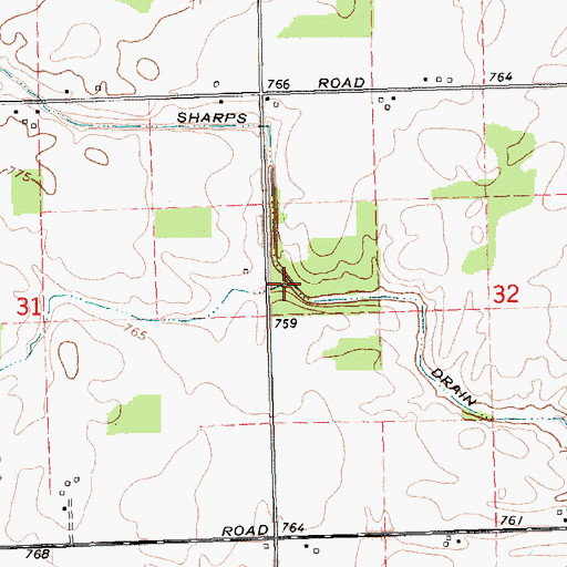 Topographic Map of Sharps Drain, MI