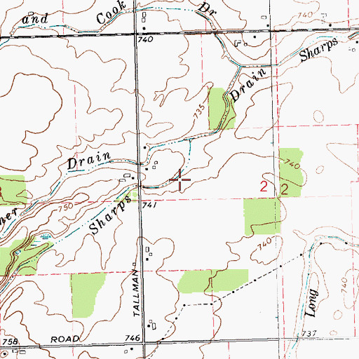 Topographic Map of Sharps Drain, MI