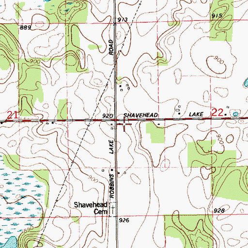 Topographic Map of Shavehead School, MI