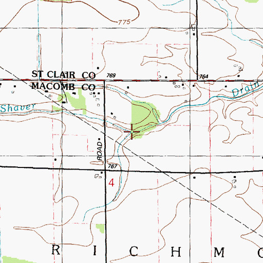 Topographic Map of Shaver Drain, MI