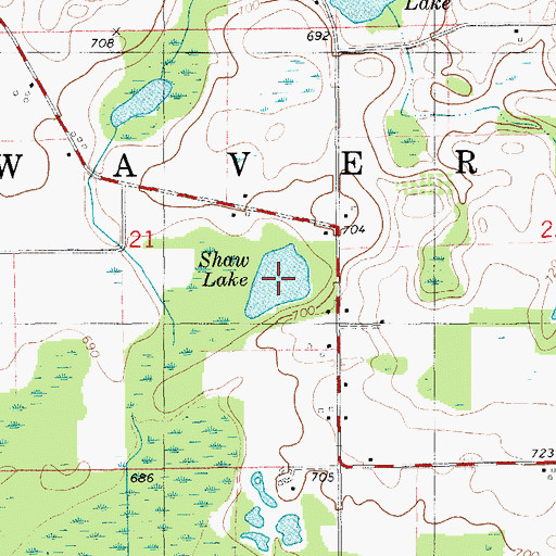 Topographic Map of Shaw Lake, MI