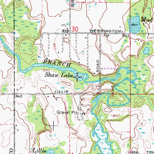 Topographic Map of Shaw Lake, MI